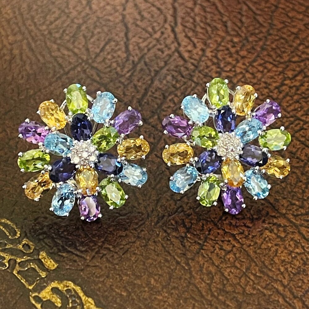 $4500 / Brand & Mason 18.4 CWT Diamond & Gemstone 14K Earrings / 11 grams